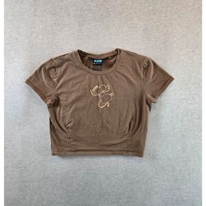 A.LAB T Shirt Womens XL Brown Serina Angel Heart Graphic Embroidered Crop Top